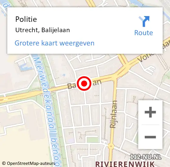 Locatie op kaart van de 112 melding: Politie Utrecht, Balijelaan op 14 oktober 2016 23:31
