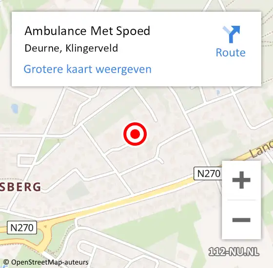 Locatie op kaart van de 112 melding: Ambulance Met Spoed Naar Deurne, Klingerveld op 14 oktober 2016 23:54