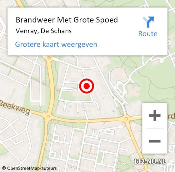 Locatie op kaart van de 112 melding: Brandweer Met Grote Spoed Naar Venray, De Schans op 15 oktober 2016 00:10