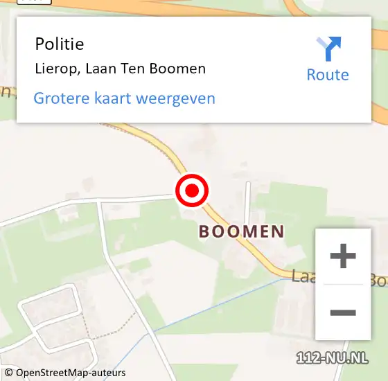 Locatie op kaart van de 112 melding: Politie Lierop, Laan Ten Boomen op 15 oktober 2016 03:41