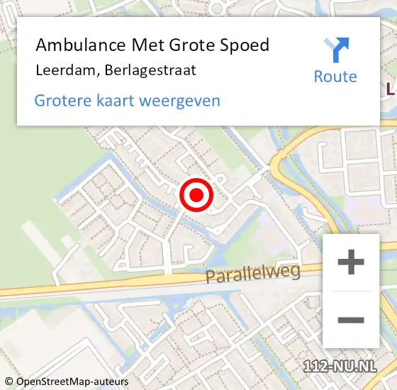 Locatie op kaart van de 112 melding: Ambulance Met Grote Spoed Naar Leerdam, Berlagestraat op 15 oktober 2016 06:32
