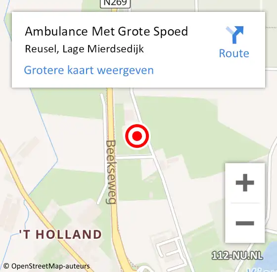 Locatie op kaart van de 112 melding: Ambulance Met Grote Spoed Naar Reusel, Lage Mierdsedijk op 15 oktober 2016 07:43