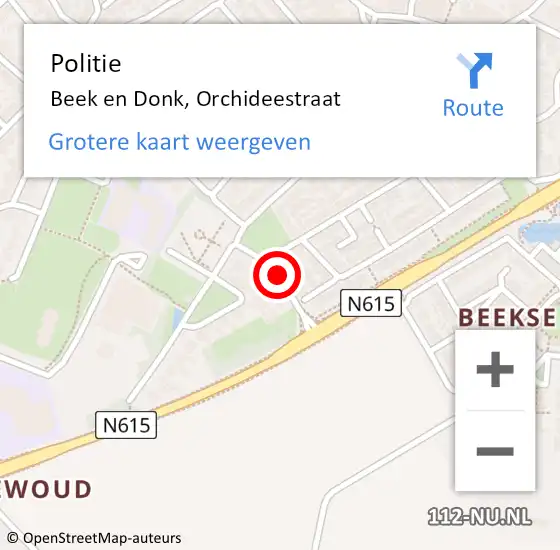 Locatie op kaart van de 112 melding: Politie Beek en Donk, Orchideestraat op 15 oktober 2016 08:49