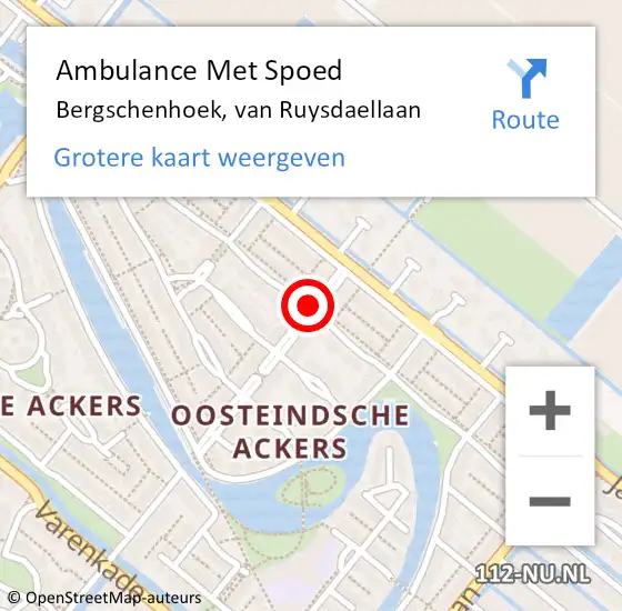 Locatie op kaart van de 112 melding: Ambulance Met Spoed Naar Bergschenhoek, van Ruysdaellaan op 15 oktober 2016 09:01