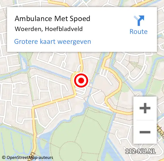 Locatie op kaart van de 112 melding: Ambulance Met Spoed Naar Woerden, Hoefbladveld op 15 oktober 2016 09:37