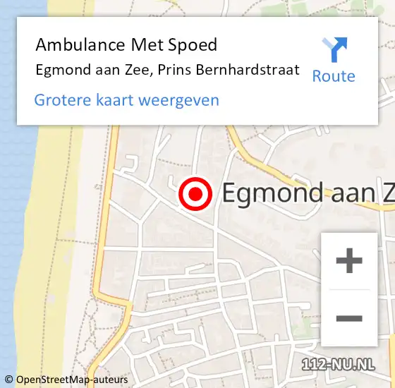 Locatie op kaart van de 112 melding: Ambulance Met Spoed Naar Egmond aan Zee, Prins Bernhardstraat op 15 oktober 2016 10:14