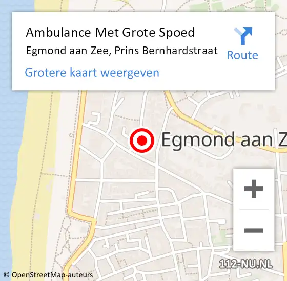 Locatie op kaart van de 112 melding: Ambulance Met Grote Spoed Naar Egmond aan Zee, Prins Bernhardstraat op 15 oktober 2016 10:24