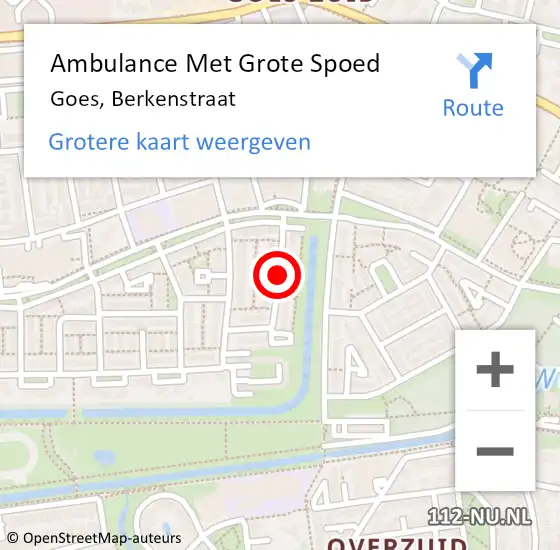 Locatie op kaart van de 112 melding: Ambulance Met Grote Spoed Naar Goes, Berkenstraat op 15 oktober 2016 10:34