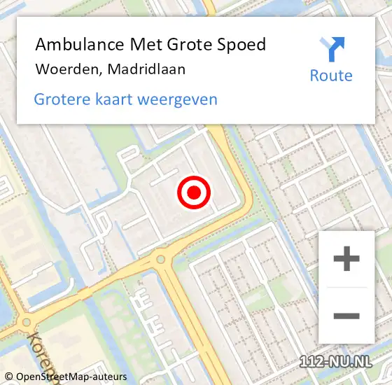 Locatie op kaart van de 112 melding: Ambulance Met Grote Spoed Naar Woerden, Madridlaan op 15 oktober 2016 10:44