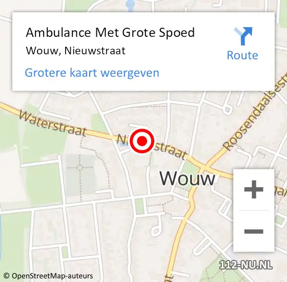 Locatie op kaart van de 112 melding: Ambulance Met Grote Spoed Naar Wouw, Nieuwstraat op 15 oktober 2016 11:01