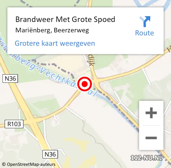 Locatie op kaart van de 112 melding: Brandweer Met Grote Spoed Naar Marienberg, Beerzerweg op 15 oktober 2016 11:08