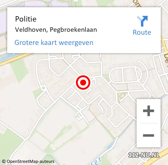 Locatie op kaart van de 112 melding: Politie Veldhoven, Pegbroekenlaan op 15 oktober 2016 11:57