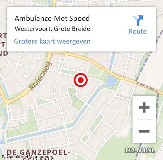 Locatie op kaart van de 112 melding: Ambulance Met Spoed Naar Westervoort, Grote Breide op 15 oktober 2016 11:57