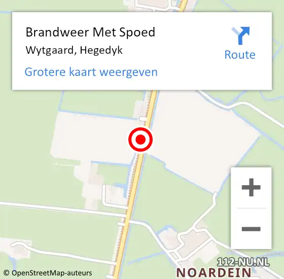 Locatie op kaart van de 112 melding: Brandweer Met Spoed Naar Wytgaard, Hegedyk op 15 oktober 2016 12:05