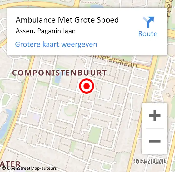 Locatie op kaart van de 112 melding: Ambulance Met Grote Spoed Naar Assen, Paganinilaan op 15 oktober 2016 12:13