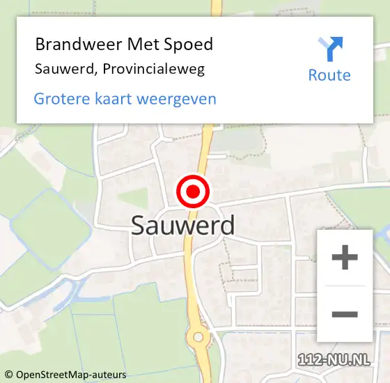 Locatie op kaart van de 112 melding: Brandweer Met Spoed Naar Sauwerd, Provincialeweg op 15 oktober 2016 12:34