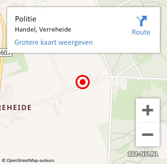 Locatie op kaart van de 112 melding: Politie Handel, Verreheide op 15 oktober 2016 13:01