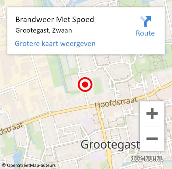 Locatie op kaart van de 112 melding: Brandweer Met Spoed Naar Grootegast, Zwaan op 15 oktober 2016 13:24