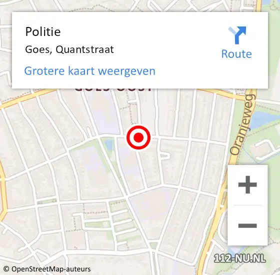 Locatie op kaart van de 112 melding: Politie Goes, Quantstraat op 15 oktober 2016 14:42