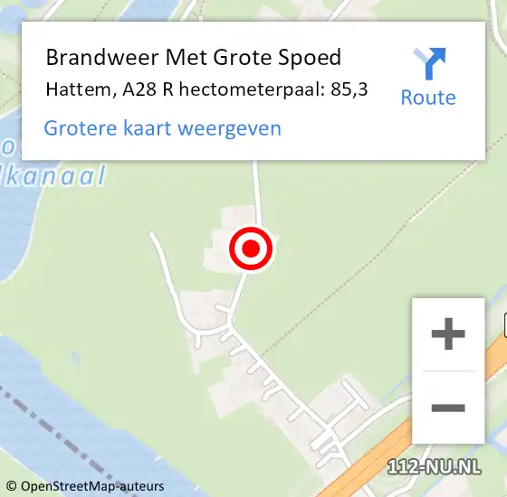 Locatie op kaart van de 112 melding: Brandweer Met Grote Spoed Naar Hattem, A28 R hectometerpaal: 85,3 op 15 oktober 2016 15:05