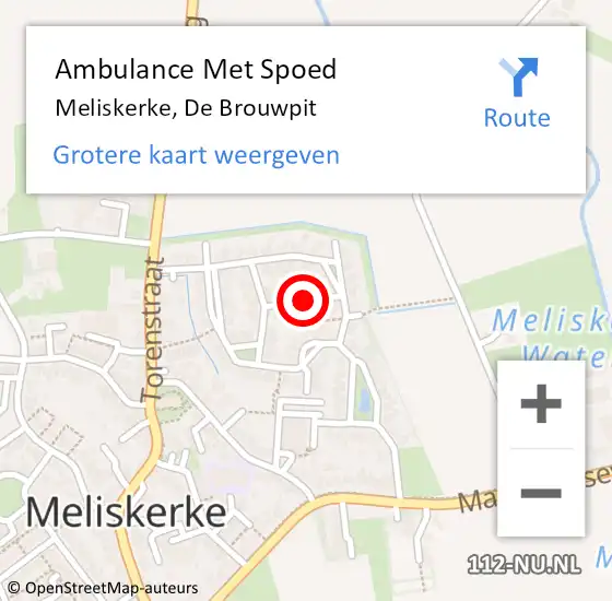 Locatie op kaart van de 112 melding: Ambulance Met Spoed Naar Meliskerke, De Brouwpit op 15 oktober 2016 16:39