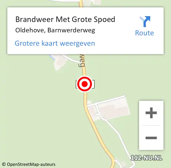 Locatie op kaart van de 112 melding: Brandweer Met Grote Spoed Naar Oldehove, Barnwerderweg op 15 oktober 2016 17:19