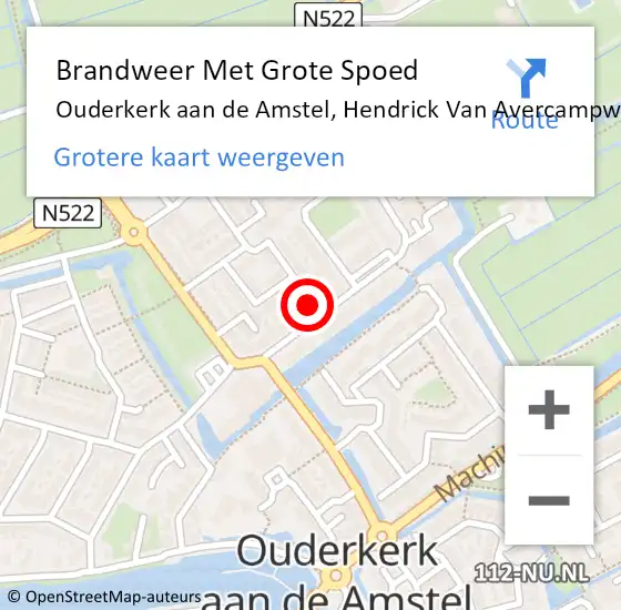 Locatie op kaart van de 112 melding: Brandweer Met Grote Spoed Naar Ouderkerk aan de Amstel, Hendrick Van Avercampweg op 15 oktober 2016 18:22