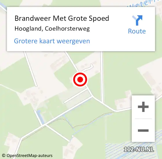 Locatie op kaart van de 112 melding: Brandweer Met Grote Spoed Naar Hoogland, Coelhorsterweg op 15 oktober 2016 18:40