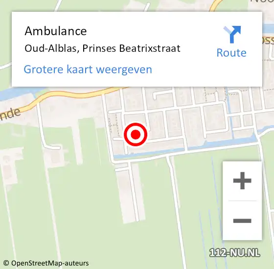 Locatie op kaart van de 112 melding: Ambulance Oud-Alblas, Prinses Beatrixstraat op 15 oktober 2016 19:24