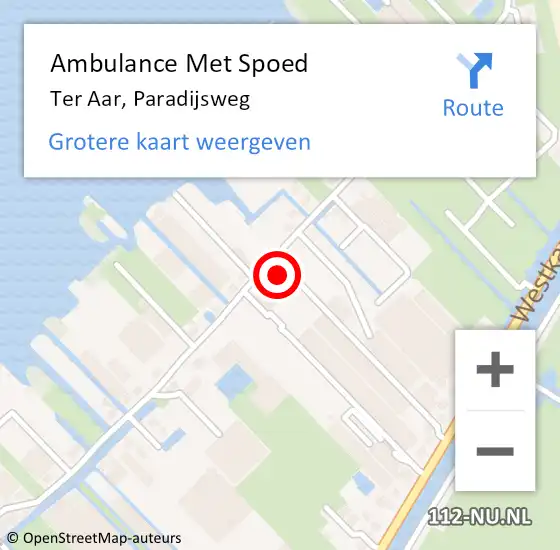 Locatie op kaart van de 112 melding: Ambulance Met Spoed Naar Ter Aar, Paradijsweg op 15 oktober 2016 20:35