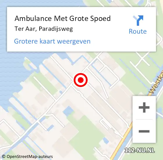 Locatie op kaart van de 112 melding: Ambulance Met Grote Spoed Naar Ter Aar, Paradijsweg op 15 oktober 2016 20:40