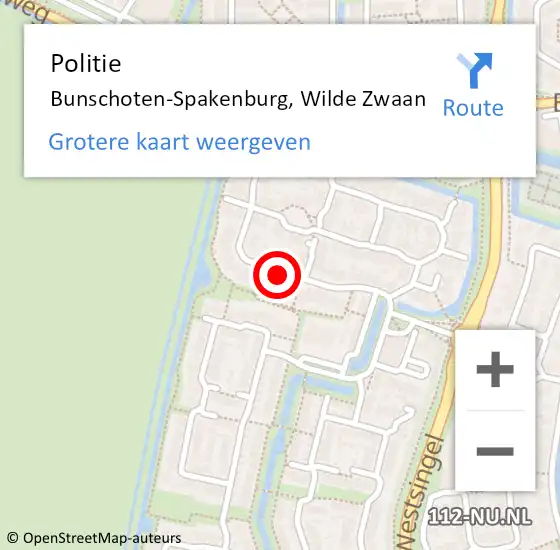 Locatie op kaart van de 112 melding: Politie Bunschoten-Spakenburg, Wilde Zwaan op 15 oktober 2016 21:40