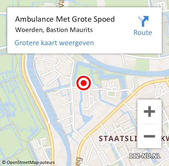 Locatie op kaart van de 112 melding: Ambulance Met Grote Spoed Naar Woerden, Bastion Maurits op 15 oktober 2016 22:42