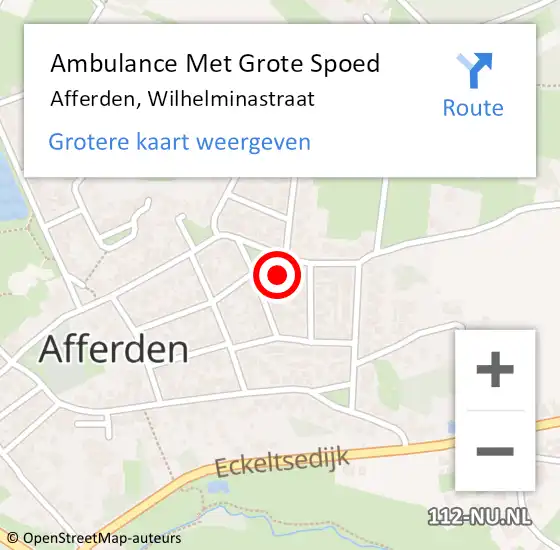 Locatie op kaart van de 112 melding: Ambulance Met Grote Spoed Naar Afferden, Wilhelminastraat op 15 oktober 2016 23:56