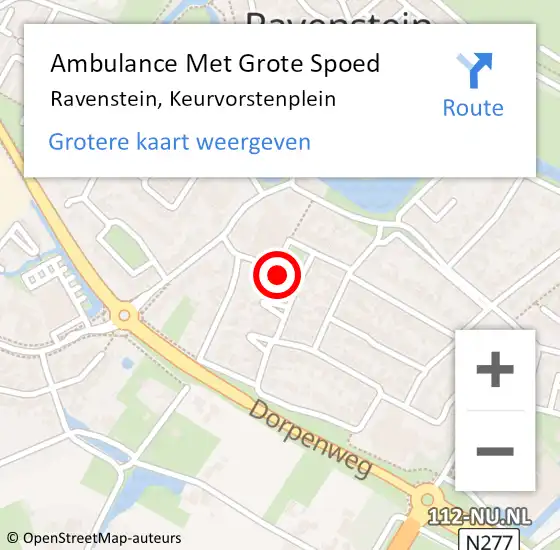 Locatie op kaart van de 112 melding: Ambulance Met Grote Spoed Naar Ravenstein, Keurvorstenplein op 16 oktober 2016 00:58