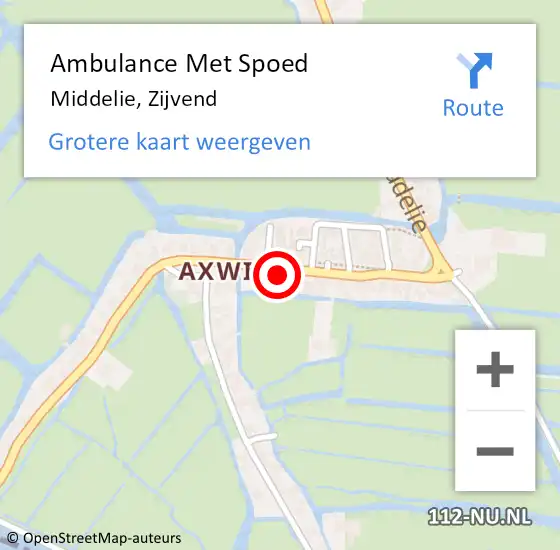 Locatie op kaart van de 112 melding: Ambulance Met Spoed Naar Middelie, Zijvend op 16 oktober 2016 02:42