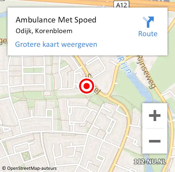Locatie op kaart van de 112 melding: Ambulance Met Spoed Naar Odijk, Korenbloem op 16 oktober 2016 02:42