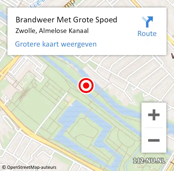 Locatie op kaart van de 112 melding: Brandweer Met Grote Spoed Naar Zwolle, Almelose Kanaal op 16 oktober 2016 03:11