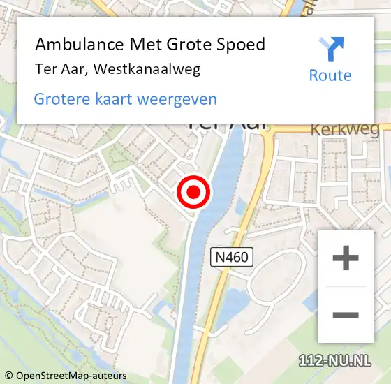 Locatie op kaart van de 112 melding: Ambulance Met Grote Spoed Naar Ter Aar, Westkanaalweg op 16 oktober 2016 03:33