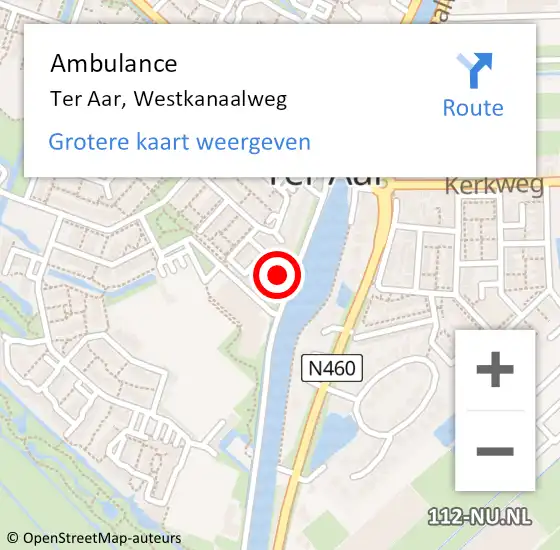 Locatie op kaart van de 112 melding: Ambulance Ter Aar, Westkanaalweg op 16 oktober 2016 03:33