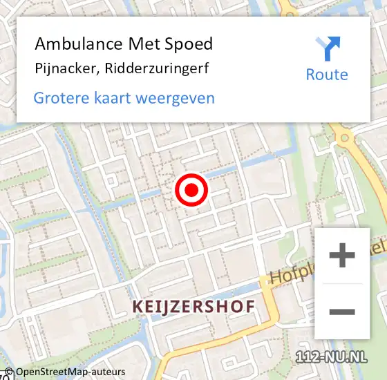 Locatie op kaart van de 112 melding: Ambulance Met Spoed Naar Pijnacker, Ridderzuringerf op 16 oktober 2016 06:57