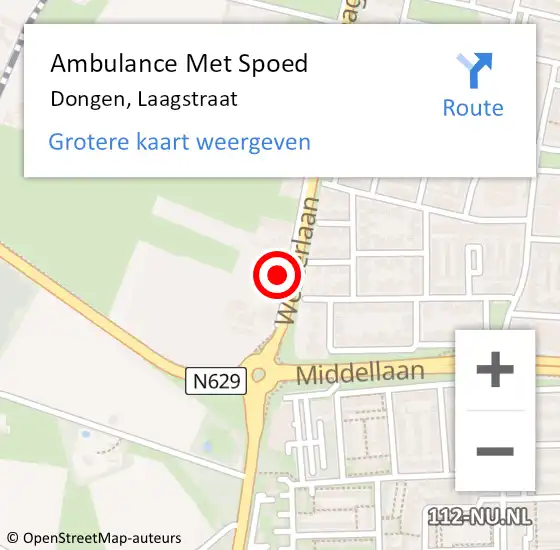 Locatie op kaart van de 112 melding: Ambulance Met Spoed Naar Dongen, Laagstraat op 16 oktober 2016 09:27