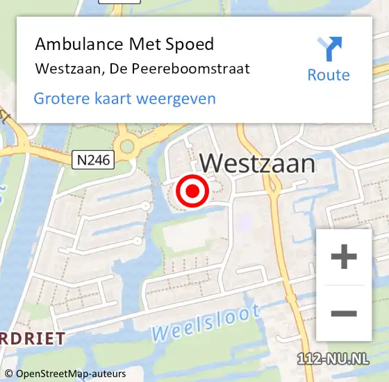 Locatie op kaart van de 112 melding: Ambulance Met Spoed Naar Westzaan, De Peereboomstraat op 16 oktober 2016 10:02