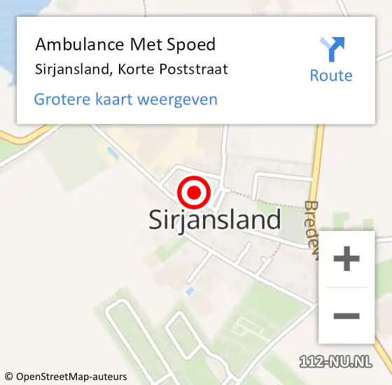 Locatie op kaart van de 112 melding: Ambulance Met Spoed Naar Sirjansland, Korte Poststraat op 16 oktober 2016 10:14