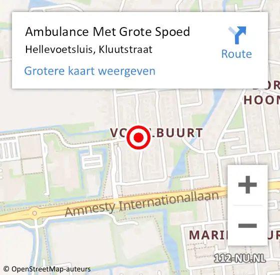 Locatie op kaart van de 112 melding: Ambulance Met Grote Spoed Naar Hellevoetsluis, Kluutstraat op 16 oktober 2016 10:18