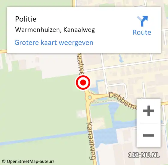 Locatie op kaart van de 112 melding: Politie Warmenhuizen, Kanaalweg op 16 oktober 2016 10:25