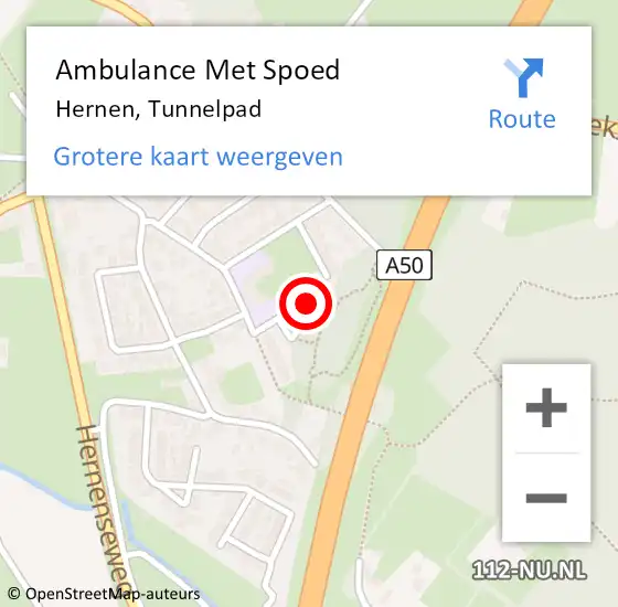 Locatie op kaart van de 112 melding: Ambulance Met Spoed Naar Hernen, Tunnelpad op 16 oktober 2016 11:12