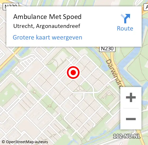 Locatie op kaart van de 112 melding: Ambulance Met Spoed Naar Utrecht, Argonautendreef op 16 oktober 2016 11:47