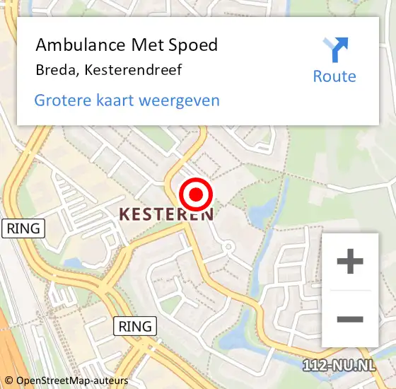 Locatie op kaart van de 112 melding: Ambulance Met Spoed Naar Breda, Kesterendreef op 16 oktober 2016 12:23