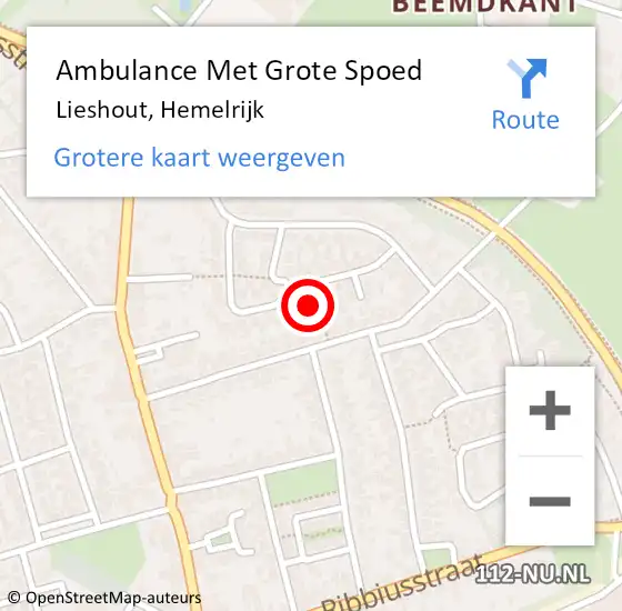 Locatie op kaart van de 112 melding: Ambulance Met Grote Spoed Naar Lieshout, Hemelrijk op 16 oktober 2016 13:54